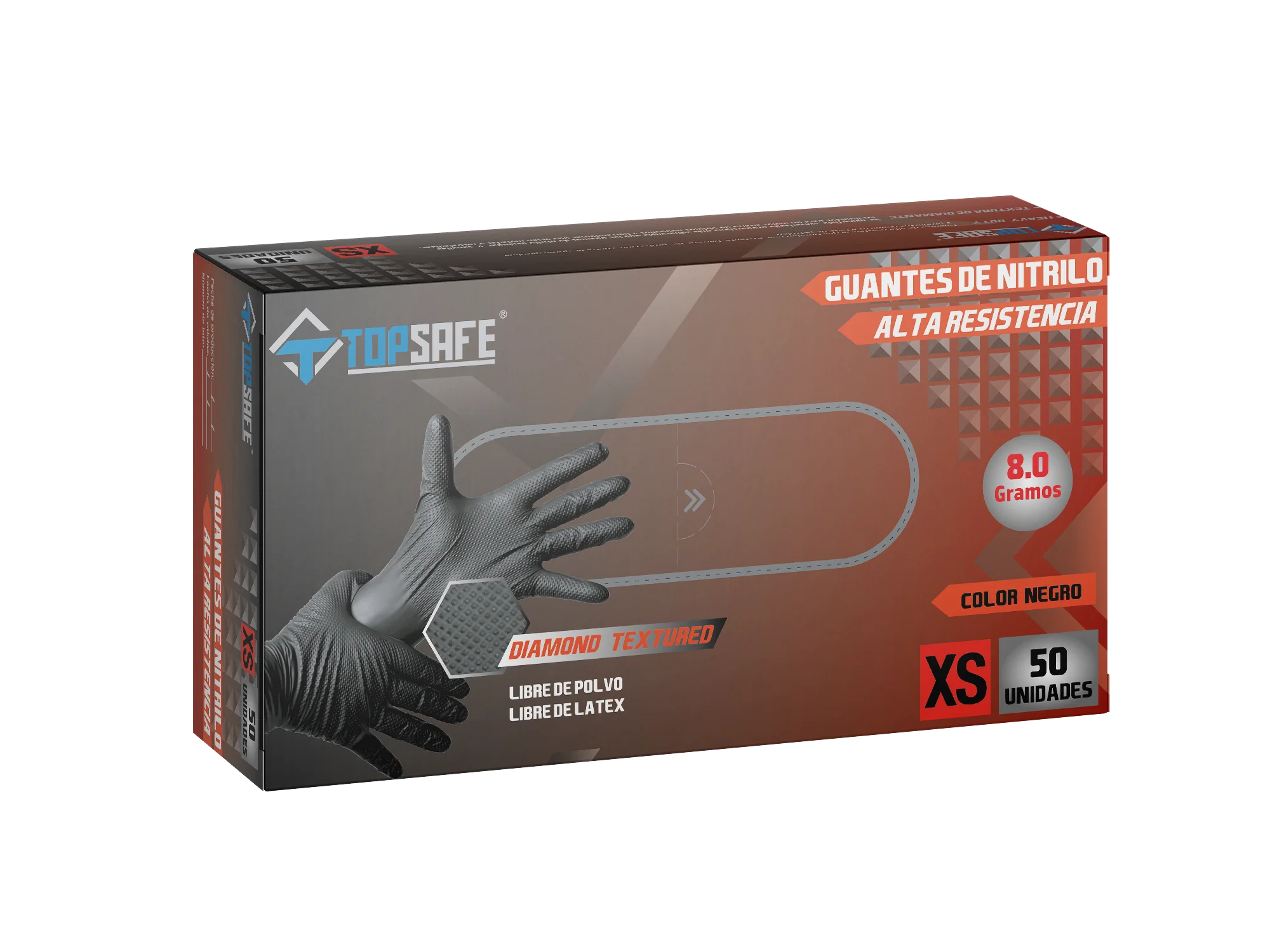 Guante De Nitrilo Texturizado Negro 8,0 g 50 uds Topsafe
