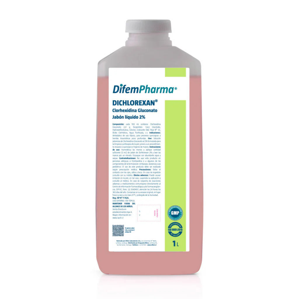 Dichlorexan Clorhexidina Jabon Liquido 2% 1 litro. Difem.