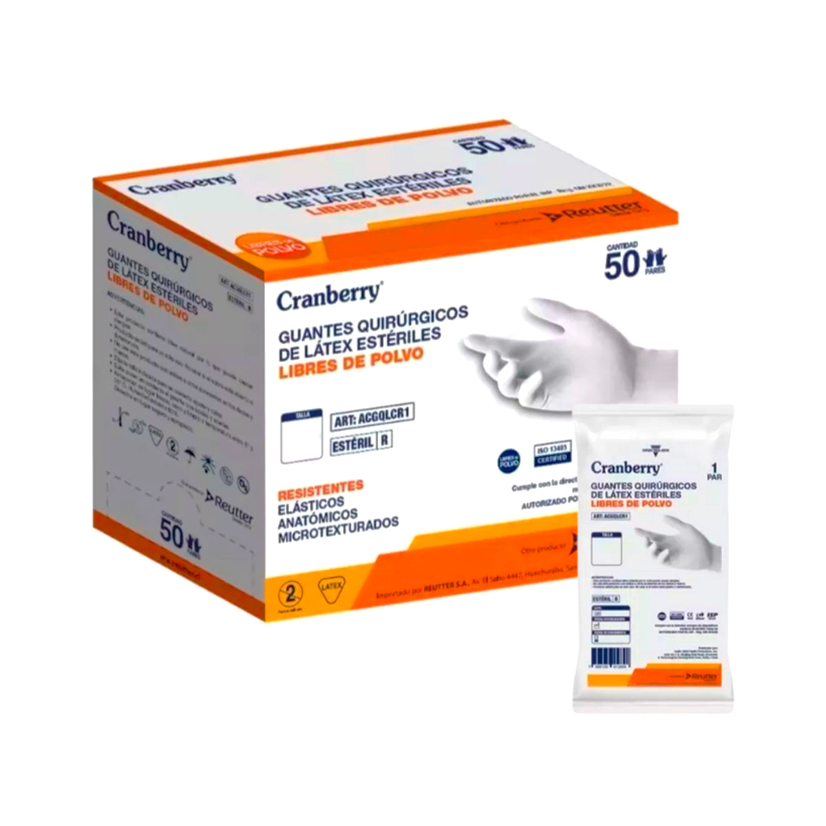 Guantes esteriles sin polvo 50 pares Cranberry