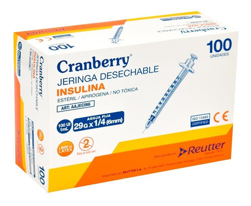 Jeringa Desechable Insulina 29G X 1/4 6mm (Caja 100 uds.) Cranberry