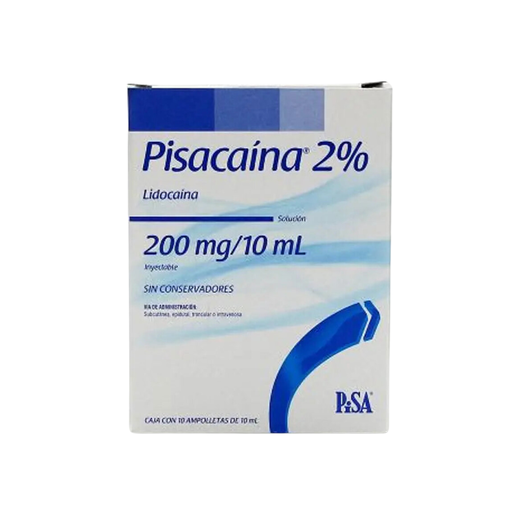Lidocaína Pisacaína 2% Ampolla 200mg/10 ml caja 10 unidades