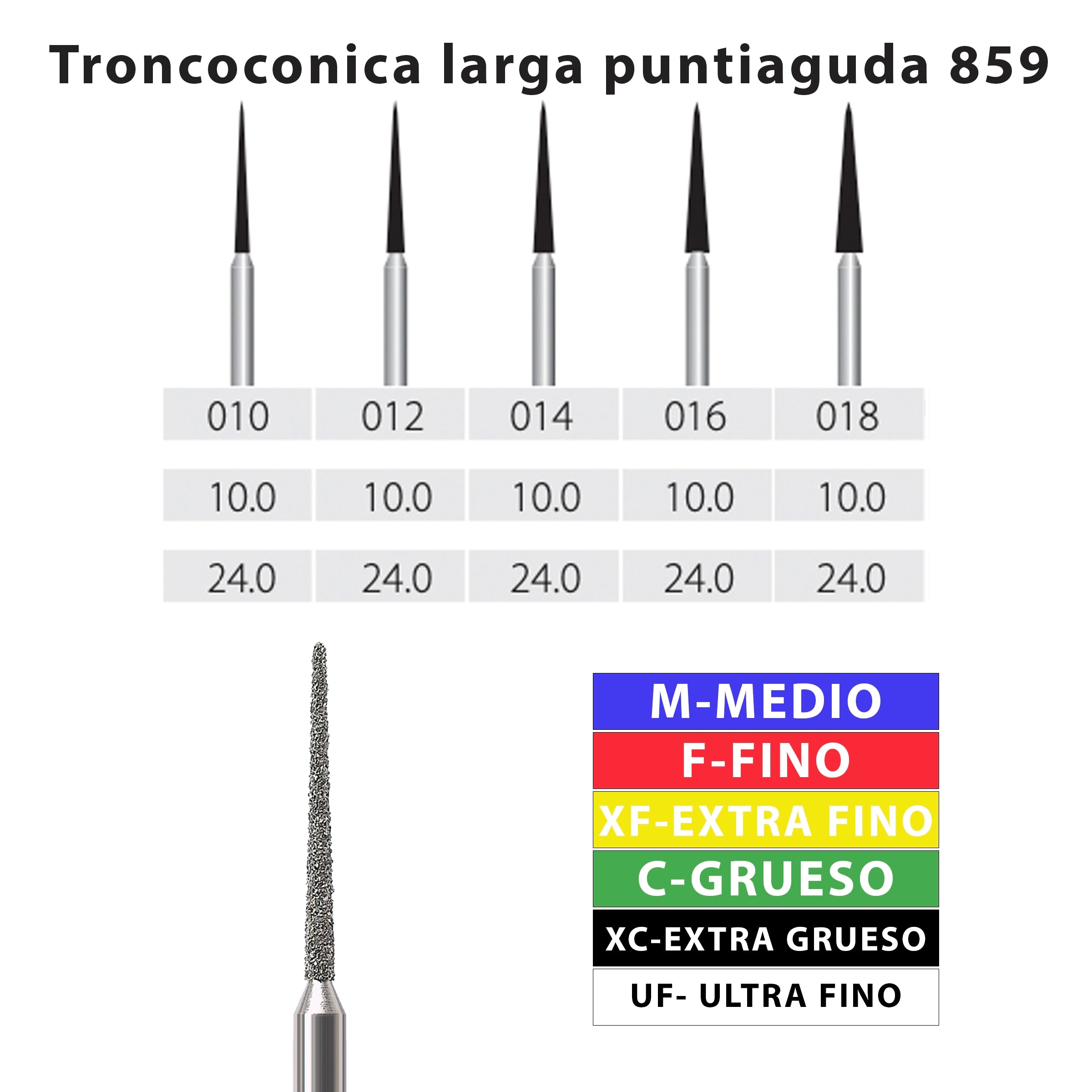 Fresa Diamante Troncocónica punta aguja larga AV mod. 166 (859) MDT