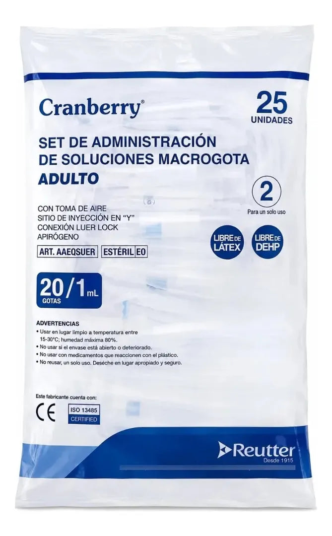 Bajada de Suero Macrogoteo caja 25 un. Cranberry