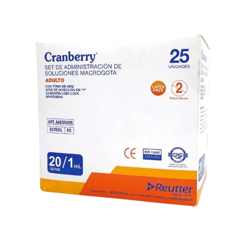 Bajada de Suero Macrogoteo caja 25 un. Cranberry