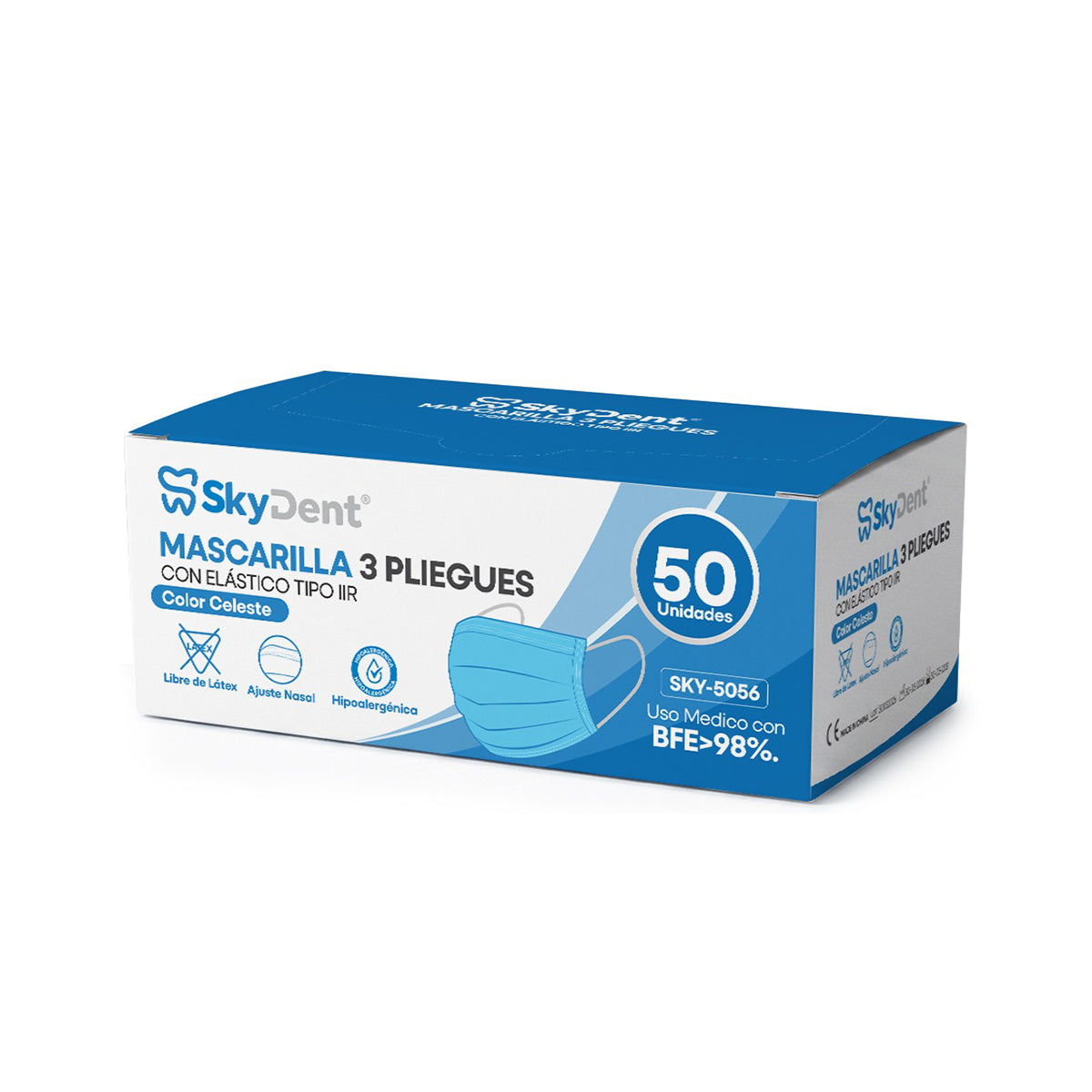 Mascarillas 3 Pliegues Skydent 50un